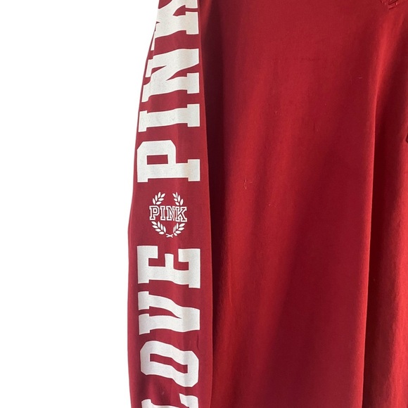 Victoria’s Secret PINK Red Long-Sleeve V-Neck Tee Size XS Casual Logo Top - Picture 4 of 6